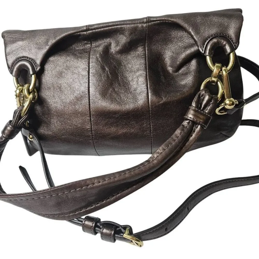 Coach Ashley Crimson metallic leather crossbody bag.